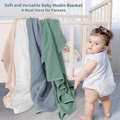 Muslin Swaddle Blankets for Newborn, 2 Pack Breathable Soft Receiving Blanket, Large 41 x 41 inches Swaddle Wrap Burping Clothes, Essentials Infant Shower Items. (Beige & Light Gray) thumbnail 4