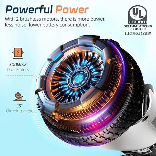 Scooter with Bluetooth Corlorful LED Lights, 6.5" Wheels, Dual 300W Motor Scooter for Kids Girls Boys Adults, All Ages thumbnail 6
