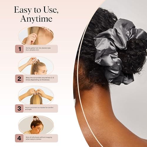 Kitsch Satin Scrunchies for Women - No Crease Hair Ties for Girls | Big Scrunchies for All Hair Types and Textures, Perfect for Day or Night | Ideal Gifts for Women - 2 Pcs, Charcoal and Gold thumbnail 6