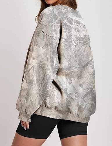 MSBESYOR Camo Sweatshirt for Women Mens Oversized Fleece Camouflage Maple Leaf Crewnecks Pullover Tops Hunting Hoodies thumbnail 3