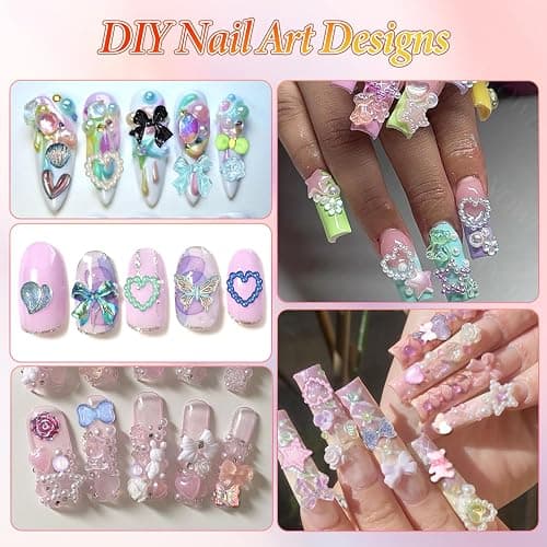 3D Nail Charms and Gems Mix Styles Butterfly Flower Bow Heart Colorful Assorted Nail Art Charm for Acrylic Nails Design, Pearls Nails Charms with Rhinestones Tiny Beads with Tweezers thumbnail 7