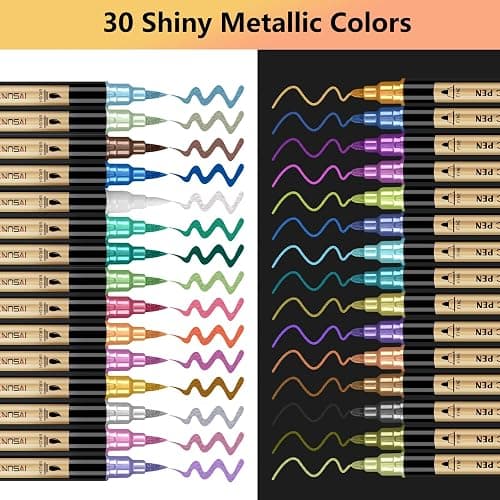 Metallic Marker Pens, 30 Colors Dual Tip Acrylic Paint Pens for Black Paper, Scrapbooking, Photo Album, Rock Painting, Paint Marker for DIY Arts & Crafts, Glass, Wood, Card Making, Scrapbook Supplies thumbnail 7