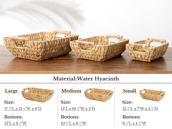 StorageWorks Hand-Woven Large Storage Baskets with Wooden Handles, Water Hyacinth Wicker Baskets for Organizing, 2-Pack thumbnail 9