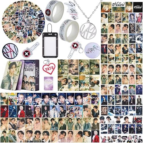 Yanmzmin Stray Merch Gifts Set, Including 55 Postcards, 96 Stickers, 2 Keychain, 2 Pins, 2 Paper Tape, 2 Fridge Magnet, ID Badge Holder, Pocket Notebook and Pendant for Skz's Stays Fans Gifts - Image 1