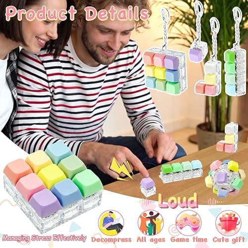 5 Pack Keyboard Fidget Keychain Toy for Adult Kids to Stress Relief, 5-Style Colorful Keyboard Decompression Button Finger Clicker Toys Gifts for Office Home Pass Time (Mix Colorful) thumbnail 5