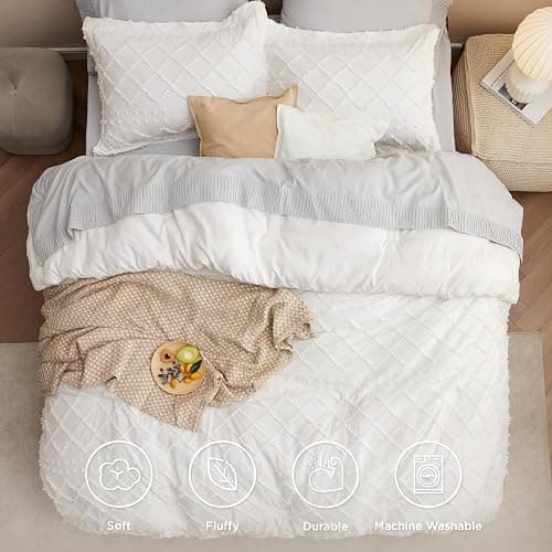 Bedsure Full Comforter Set - Ivory Comforter, Boho Tufted Shabby Chic Bedding for Kids, 3 Pieces Vintage Farmhouse Bed Set for All Seasons, Fluffy Soft Bedding with 2 Pillow Shams thumbnail 3