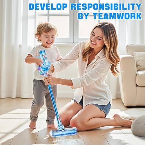 BLAXTEM 4-in-1 Kids Toy Vacuum that Works with Suction, Electric Toy Toddler Vacuum Cleaner for Children Boys & Girls,Toddlers Toys Cleaning Set for Pretend Play (Light Blue) thumbnail 5