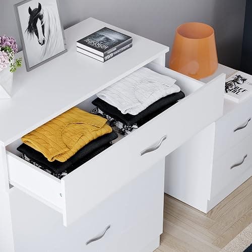Vida Designs White Chest of Drawers, 5 Drawer With Metal Handles and Runners, Unique Anti-Bowing Drawer Support, Riano Bedroom Furniture - White - Single thumbnail 5