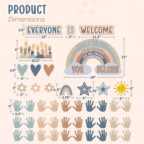 4E's Novelty 46 Pcs Everyone is Welcome Boho Classroom Bulletin Board Sets, with 30 Hands - Boho Welcome Bulletin Board Set, Motivational Boards Decorations thumbnail 6