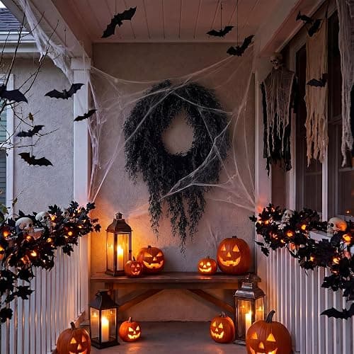 Suncalla 20" Black Halloween Artificial Wreath - Halloween Cedar Wreath Spooky Party Decorations for Front Door Indoor Outdoor Wall Window Porch thumbnail 6