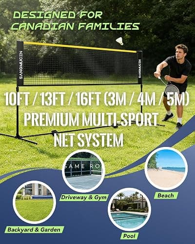 SANGMUCEN 10/13/16.5ft Portable Badminton Net Set Outdoor and Indoor, Height Adjustable Sports Net for Volleyball, Pickleball, Tennis,Stable Alloy Steel Frame and Carry Bag for Backyard, Beach, Pool thumbnail 2