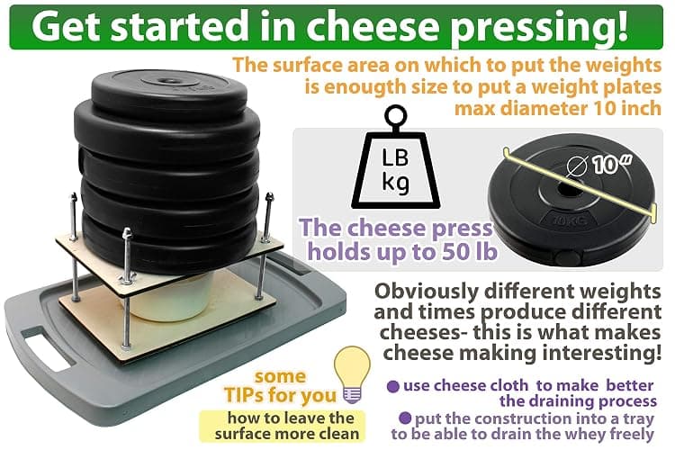 Сheese Making Kit 12 in (Metal Guides Cheese Press + 1 Cheese Making mold 1.2 L) pressure up to 50 pounds thumbnail 2