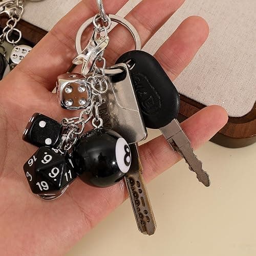 Black 8 Ball Dice Charm Keychain - Cute Bag Purse Handbag Accessories, Y2K Aesthetic Key Chain for Women Men Birthday Gifts for Friend (10x5cm) thumbnail 4
