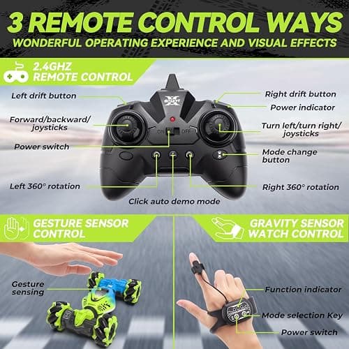 Dysaim Gesture RC Car Hand Controlled Stunt Car for 6-12 yr Boys Girls, 2.4GHz Remote Control Gesture Sensor Toy Drift Twist with Light Music for Kids Birthday Xmas Gift thumbnail 4