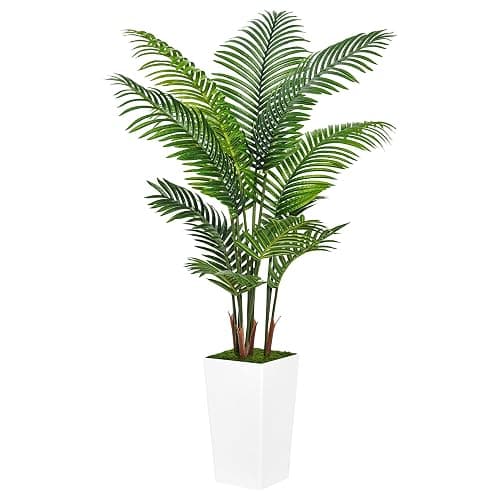 ASTIDY Artificial Palm Tree 5FT - Fake Tree with White Tall Planter - Faux Tropical Areca Floor Plant in Pot - Artificial Silk Plant for Home Office Living Room Decor Indoor - Image 1