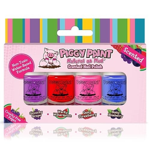 Piggy Paint Nail Polish - Non-Toxic Polish for Little Girls, Toddlers, & Kids, Water Based Formula, Safe, Cruelty Free, Vegan, & Natural, Durable Finish - Scented (4 Color Set) | Non-Toxic Polish for Little Girls, Toddlers, & Kids, Water Based Formula, Safe, Cruelty Free, Durable Finish thumbnail 2