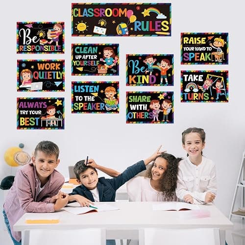 RUBOAOA Classroom Rules Poster Set, 11 Pcs Class Rules for Classroom Bulletin Board Decor, Behavior Expectations Posters for Kids Kindergarten Elementary Back to School Supplies 12 x 8 in thumbnail 7