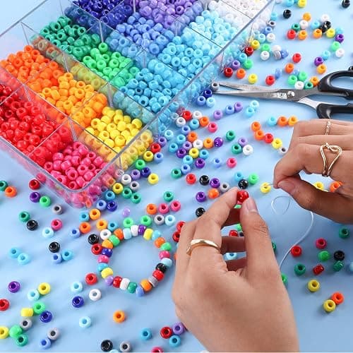 MAKERSLAND 2600+pcs Pony Beads Kit 18 Color Rainbow Plastic Multicolor Pony Bead Bulk with Elastic String Hair Beads DIY Crafts Jewelry Making Kit for Bracelets Necklaces Key Chain thumbnail 2