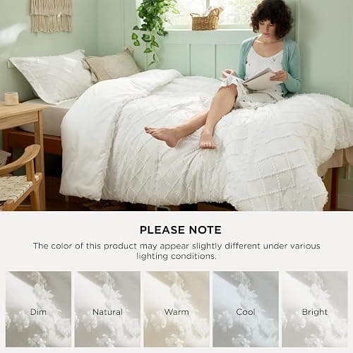 Bedsure Twin XL Comforter Set - Ivory Comforter, Boho Tufted Distressed Vintage Bedding for Kids, 2 Pieces Farmhouse-Style Bed Set for All Seasons, Fluffy Soft Bedding with 1 Pillow Sham thumbnail 6