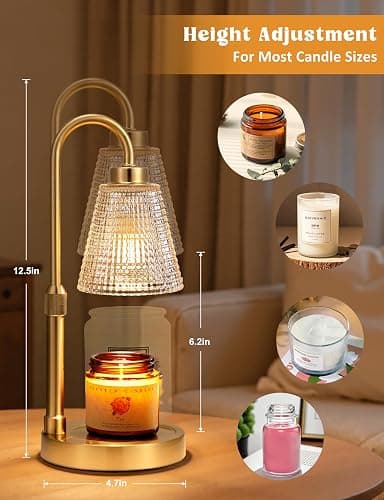 Innqoo Gold Candle Warmer Lamp with Timer, Dimmable Candle Warmer for Jar Candles, Height Adjustable Wax Melts Warmer, Birthday Gifts for Women Mom, House Warming Gifts New Home Decor thumbnail 2