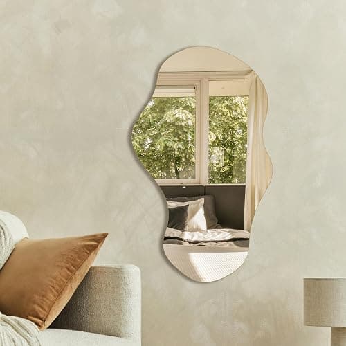 PERFNIQUE Irregular Wall Mirror Asymmetrical Mirror, 35''x21'' Decorative Modern Mirrors for Bathroom Bedroom Living Room Entryway, Cloud Frameless Mirror, Wall Mounted (35''x21'', Cloud) thumbnail 5