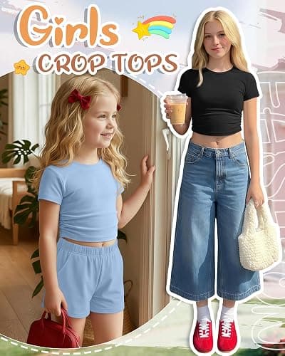 YooAurvox 3 Pack Girls Crop Tops 5-16y Short Sleeve T-Shirts Tween Girl Slim Crew Neck Ruched Casual Trendy Summer Shirts thumbnail 3
