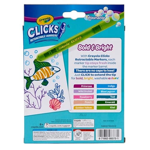 Crayola Clicks Retractable Markers - Bold (10ct), Essential Easter Basket Stuffers, Spring Craft Supplies, Gifts for Kids & Toddlers, No Dry Washable Markers for Kids thumbnail 4