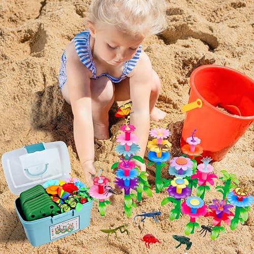 Birthday Toys Gifts for 2 3 4 5 6 Years Old Toddler Girls Boys, 156 PCS Insect Flower Garden Building Educational STEM Learning Pretend Play Gardening Set, Birthday Gifts for Preschool Kids Age 2+ thumbnail 4