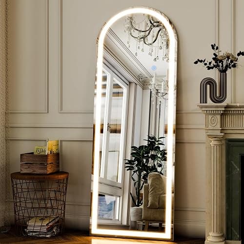 GLSLAND 20"x56" Arched LED Full Length Mirror with Lights – Wall Mounted or Standing Full Body Mirror for Bedroom/Cloakroom – Dimmable with 3 Color Lighting Modes thumbnail 7