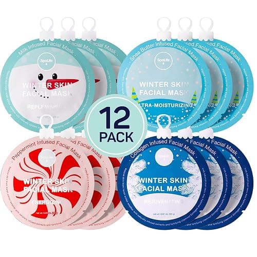 SpaLife Beauty Winter Skin Christmas Face Mask Bundle | Korean Facial Masks | Hydrating, Moisturizing and Firming Sheet Mask Set | Christmas Gifts for Women | 12 Pack - Image 1