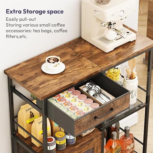 SWTYMIKI Coffee Bar Cabinet for Home - Farmhouse Coffee Stand Station Multi-Purpose Buffet Sideboard Cabinet with Drawers - Kitchen Bar Table for Living Room, Corner, Small Space, Espresso thumbnail 4