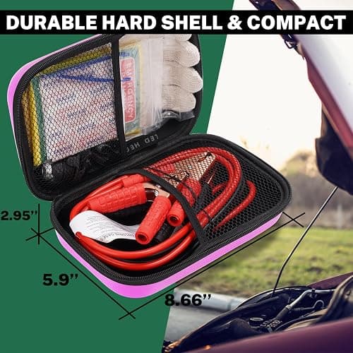 Car Roadside Emergency Kit with Battery Jumper Cables,Car Accessories for Men or Women,Automotive Safety Kit for Car,Vehicle, Truck or SUV,Gifts for Men or Him, Pink thumbnail 3