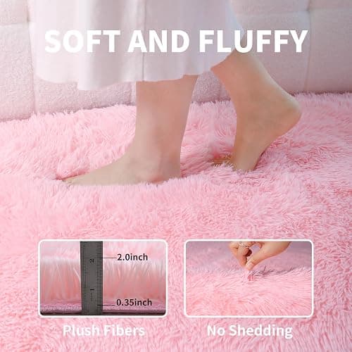 Pink Fluffy 4x6 Area Rugs for Bedroom Girls, Soft Washable Fuzzy Furry Shag Rug for Kids Room, Nursery, Dorm Decor, Cute Plush Carpet for Baby Toddler thumbnail 3