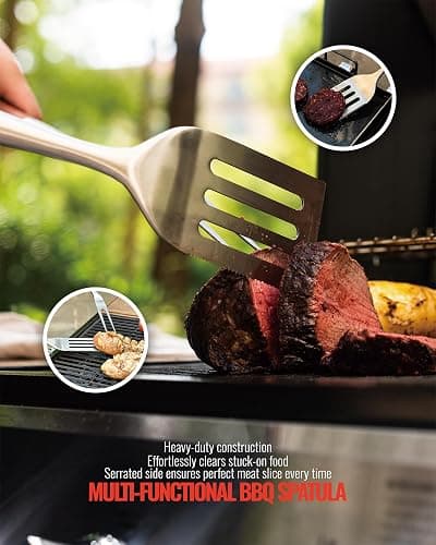 Heavy-Duty Heat-Treated Ash Wood BBQ Grilling Tools Set | Extra-Thick Stainless Steel Spatula, Fork & Tongs | Essential Barbecue Accessories, for Grill Enthusiasts thumbnail 6