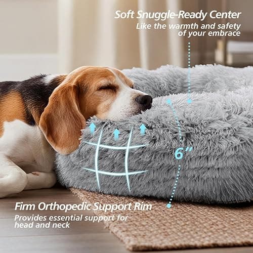 JOLLYVOGUE Small Dog & Cat Beds for Indoor Cats, Donut Cuddler Warming Soft Dog Beds with Anti-Slip Bottom, Round Calming Fluffy Plush Faux Fur Cushion Bed for Small Medium Dogs (20", Smoke Grey) thumbnail 3