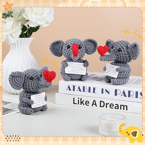 Kovtesiu Positive Crochet Elephant Inspirational Christmas Birthday Gifts for Women Men Emotional Support Stocking Stuffers White Elephant Gifts Cute Decor for Mom Dad Daughter Sister Friend (Common) thumbnail 7