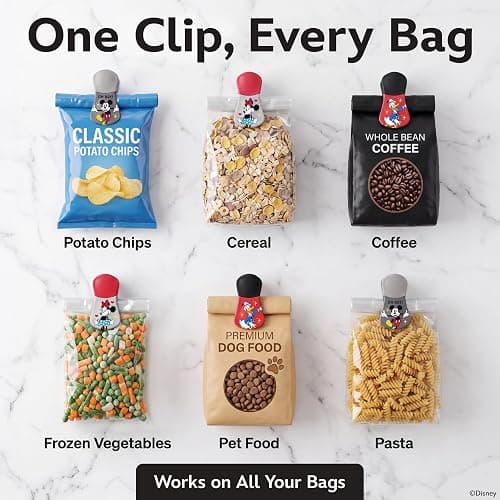 Disney Mickey & Friends Magnetic Chip Clips, Set of 6 | Airtight food storage bag clips for snack, cereal, and coffee bags, great for pantry and fridge, magnet displays kids artwork thumbnail 4