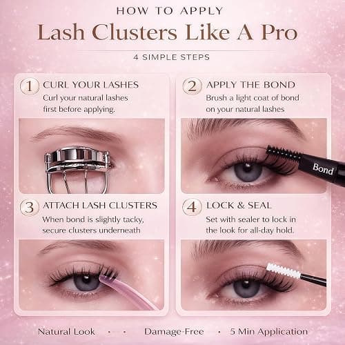 Lash Clusters Kit, Eyelash Clusters Individual Lash Extension Kit Pcs D Curl Fluffy Wispy False Eyelashes Extensions Thin Band with Bond Seal Tweezers Brush Removers (30D+40D KIT 9-16mm) thumbnail 9