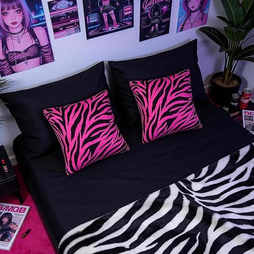 Pecfamly Y2K Pink and Black Zebra Print Throw Pillows (Covers Only No Pillow Inserts) Hot Pink Mcbling Trashy Y2K 2000S Baddie Scene Room Bedroom Decor for Teen Girls Women thumbnail 7