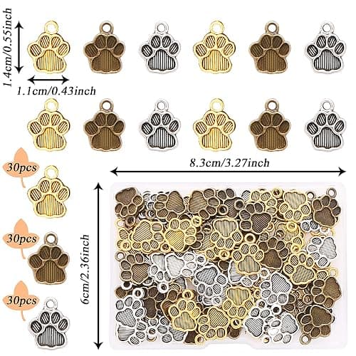 Dremisi DREMISI 90 Pieces Cat Dog Paw Charms Pendants Animal Footprint Pendants Metal Alloy Paw Print Antiqued Silver Puppy Prints Charms for Jewelry Making DIY Necklace Bracelet Keychain Earring thumbnail 2