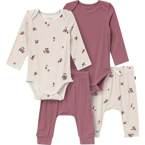 Modern Moments by Gerber baby-girls 4-pack Long-sleeve Bodysuit & Pant Set - Image 1