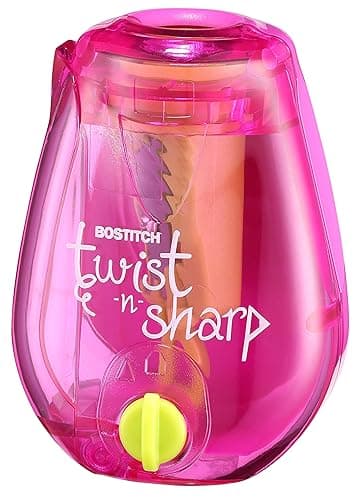 Bostitch Office Pencil Sharpener Twist-N-Sharp Colored Manual Small Pencil Sharpeners Hand Held, 1 Pack, Covered, Pink Portable Handheld Sharpener with Cover, PS1-PINK-EC - Single - Pink - Image 1