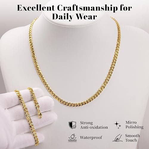WomenGifts Cuban Link Chain Necklace for Women, Waterproof 14k Gold Silver Plated Chain Choker, Non Tarnish Stainless Steel Jewelry, 3.5/5/6/8/11mm,14/16/18 Inch Thin&Chunky&Thick thumbnail 8