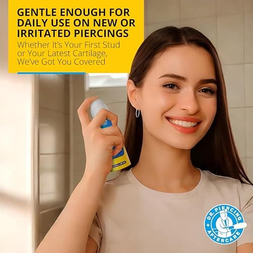 Dr. Piercing Aftercare Spray 8.0 oz Sterile Saline Solution - Gentle Mist Cleaner for Ear Nose and Body Piercings - Simple Two Ingredient Formula (2-pack) | saline pump spray that help clean piercings thumbnail 5