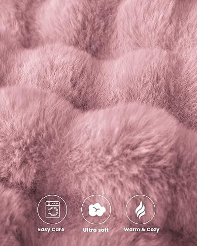 blunique Ultra Soft Cozy Faux Fur Throw Blanket, Fuzzy Plush Thick Bubble Blanket, Oversize Luxury Fluffy Blanket for Couch, Sofa, Bedroom, and Living Room,50x60 Inches,Pink thumbnail 5