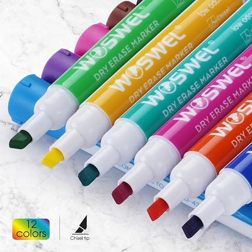 WOSWEL Dry Erase Markers, 60 Bulk Pack, 12 Assorted Colors Chisel Tip Whiteboard Markers, Chisel Point Low Odor Dry Erase Markers thumbnail 4