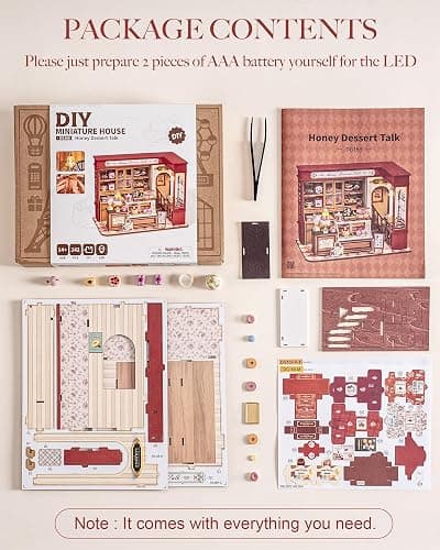 ROBOTIME DIY Miniature House Kit, Mini Wooden Dollhouse Kit for Adults, Building Kit with LED Light, Diorama Model,Halloween/Christmas/Birthday Gifts for Family/Friends (Honey Dessert Talk) thumbnail 6
