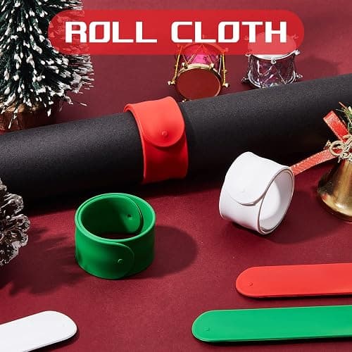 Charniol 12 Pieces Wrapping Paper Roll Holder Holiday Flip Wrap Silicone Covered Metal Strips 1'' x 9'' Stabilizer Slap Band for Christmas Poster Gift Paper Vinyl Storage Organize, White Red Green thumbnail 2