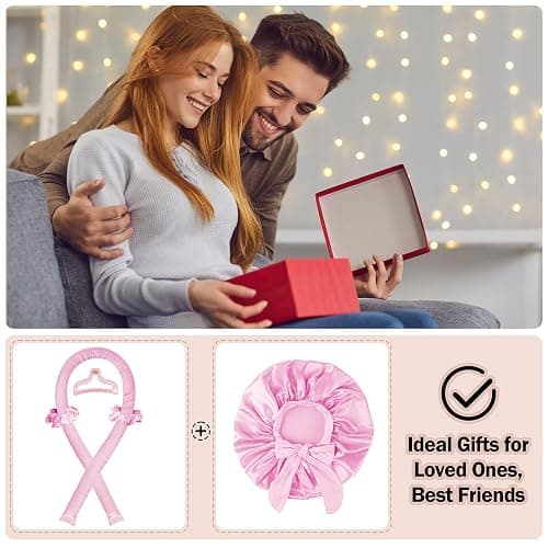 Heatless Hair Curler,Blowout Heatless Curls Overnight,No Heat Curling Rod Set with Satin Bonnet for Sleep in,Pink thumbnail 7