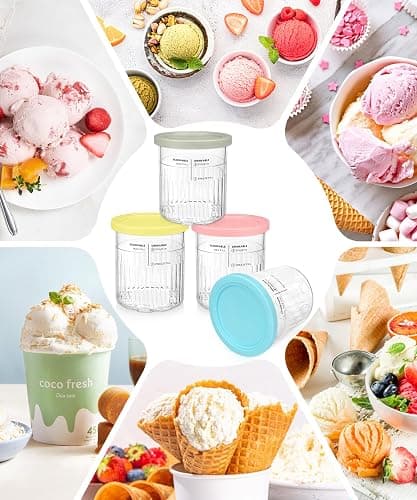 FIRJOY Replacement Pints and Lids - 24oz. Containers Compatible with Ninja Creami Deluxe 11-in-1 NC501, NC500 Series Ice Cream Maker (4 Pack - Blue, Pink, Grey, Yellow) thumbnail 6